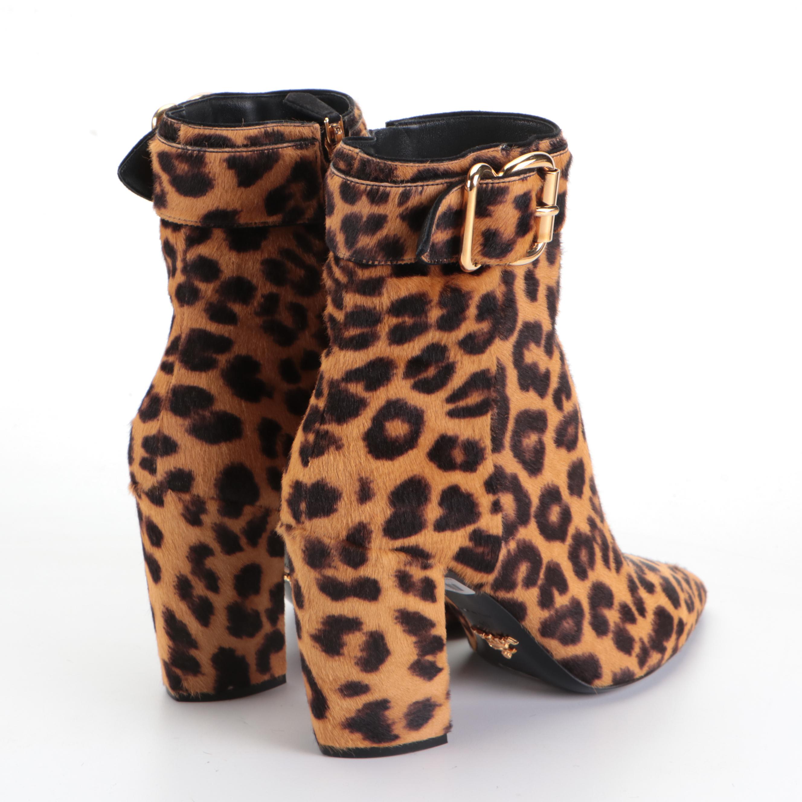 Prada Ankle Boots in Leopard-Print Dyed Calf Hair with Box