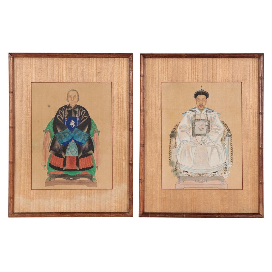 Chinese Ancestral Portrait Gouache Paintings