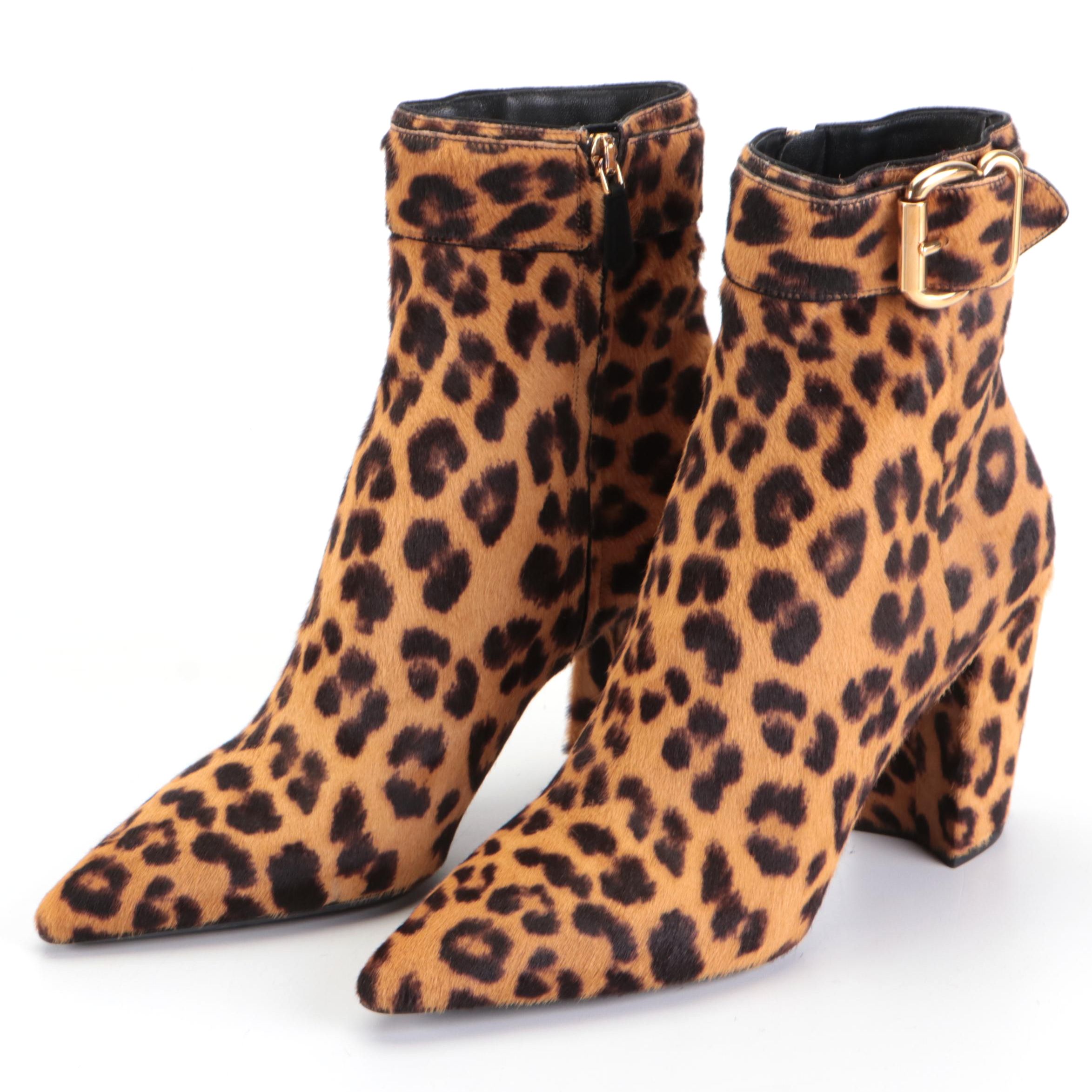Prada Ankle Boots in Leopard-Print Dyed Calf Hair with Box