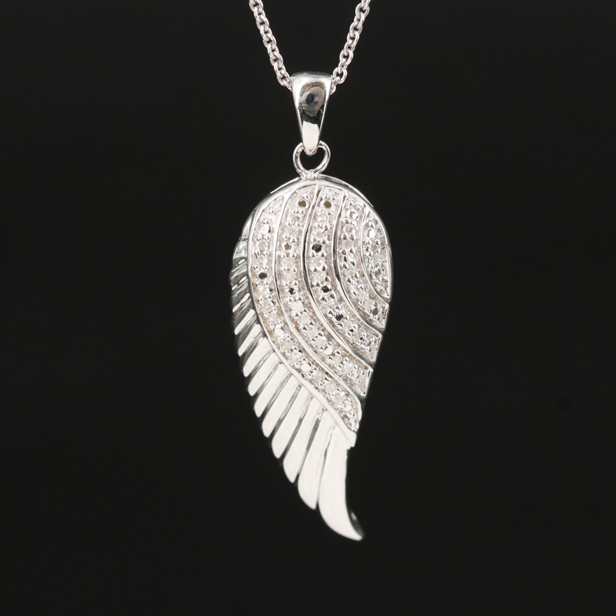 Sterling Diamond Wing Pendant Necklace