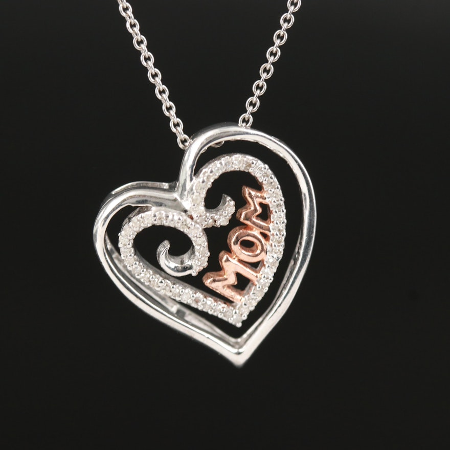 Sterling "Mom" Heart Pendant Necklace