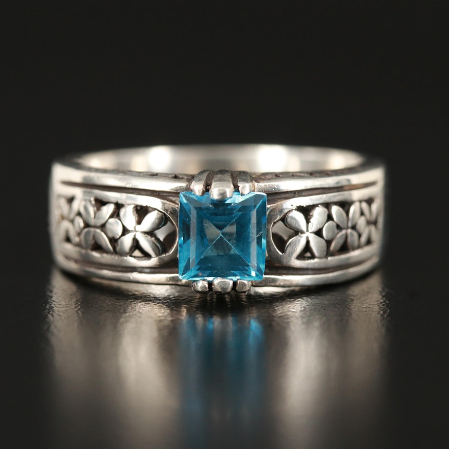 Sterling Topaz Ring with Openwork Shoulders