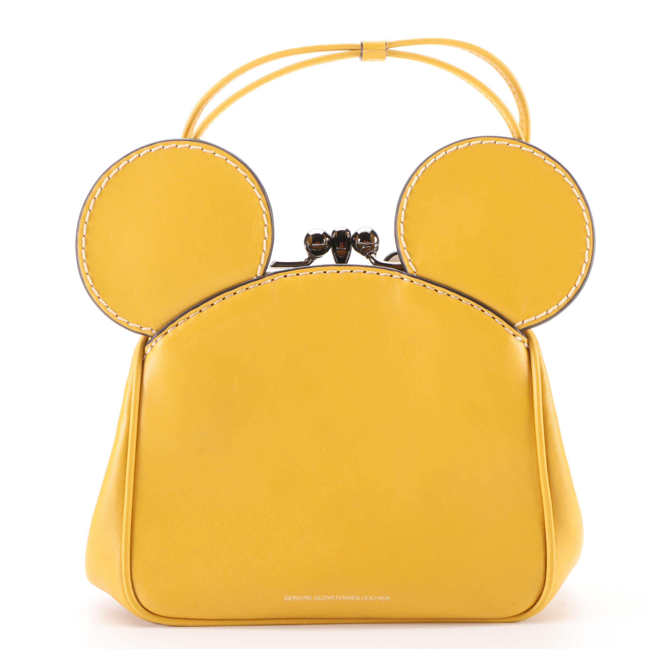 Coach X Disney Mickey Mouse Two-Way Kiss lock Bag in Yellow Leather with Box