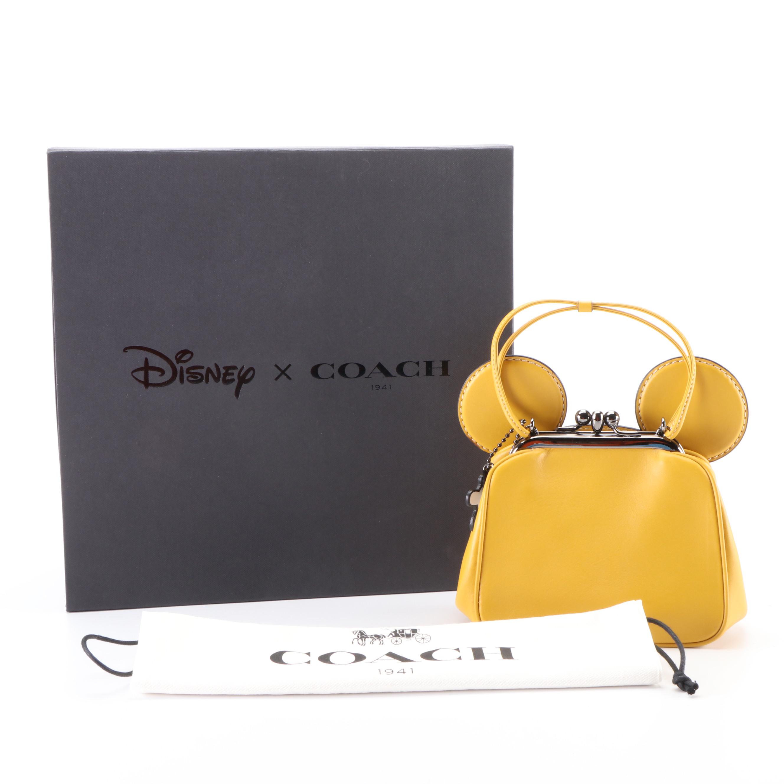 Coach X Disney Mickey Mouse Two-Way Kiss lock Bag in Yellow Leather with Box