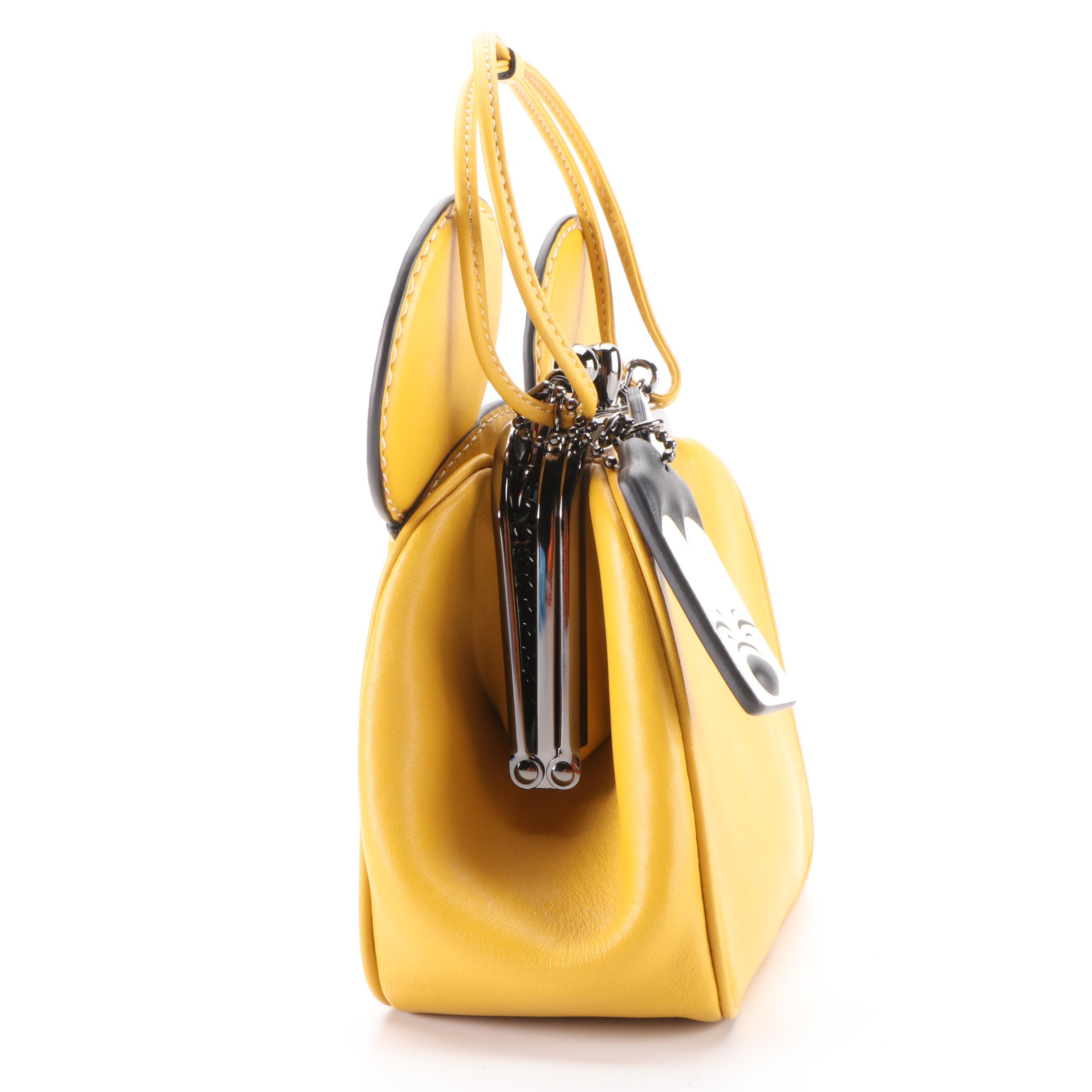 Coach X Disney Mickey Mouse Two-Way Kiss lock Bag in Yellow Leather with Box