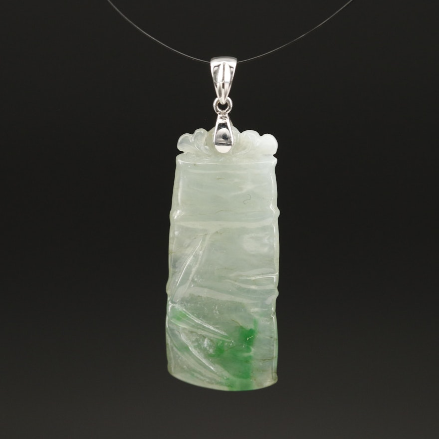 Carved Jadeite Bamboo Pendant with 18K Bail