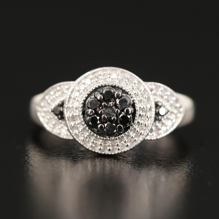 Sterling Black and White Diamond Ring