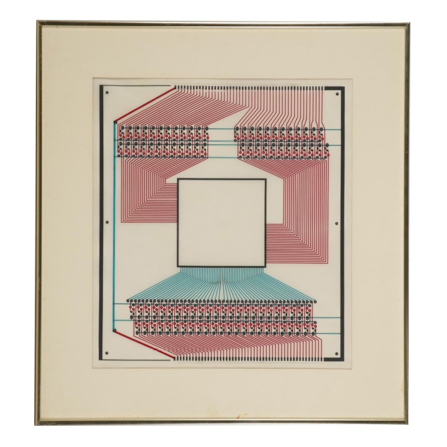 Modernist Style Serigraph of Circuit Board Design, Late 20th Century