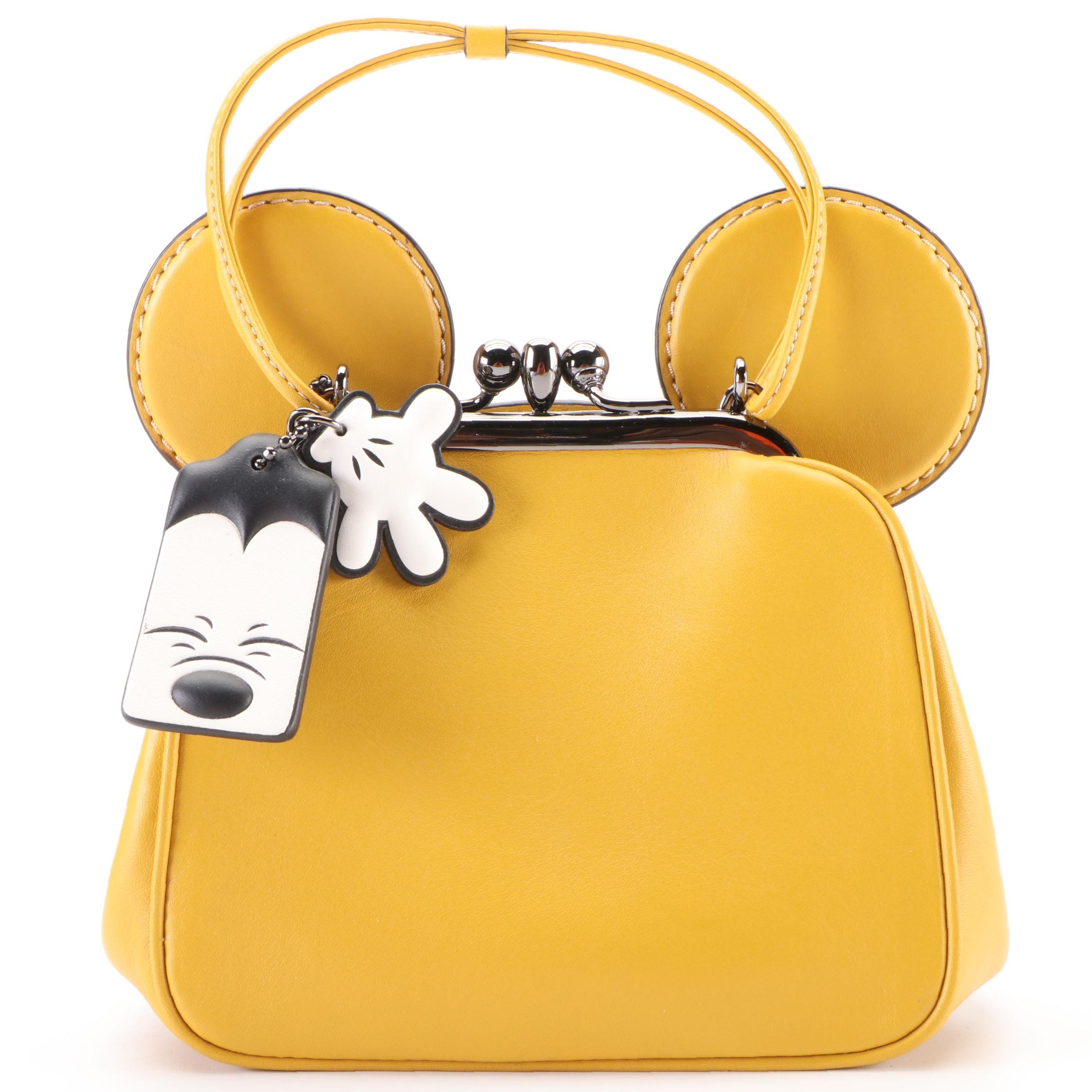 Coach X Disney Mickey Mouse Two-Way Kiss lock Bag in Yellow Leather with Box