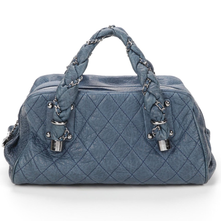 Chanel Lady Braid Bowler Bag in Blue Diamond Quilted Leather