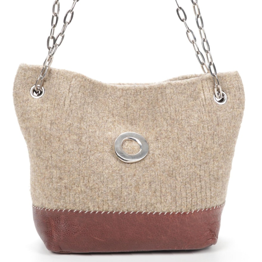 Sarah Oliver Hand-Knit Shoulder Bag with Leather Trim