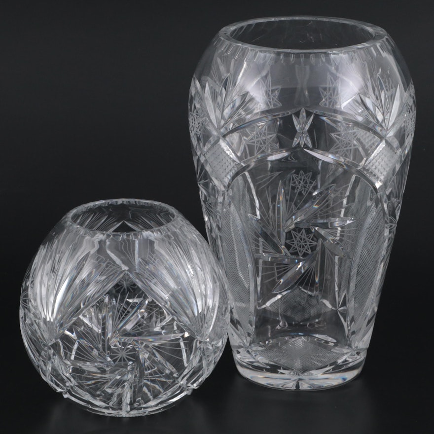 American Brilliant Style Pinwheel Cut Crystal Vases