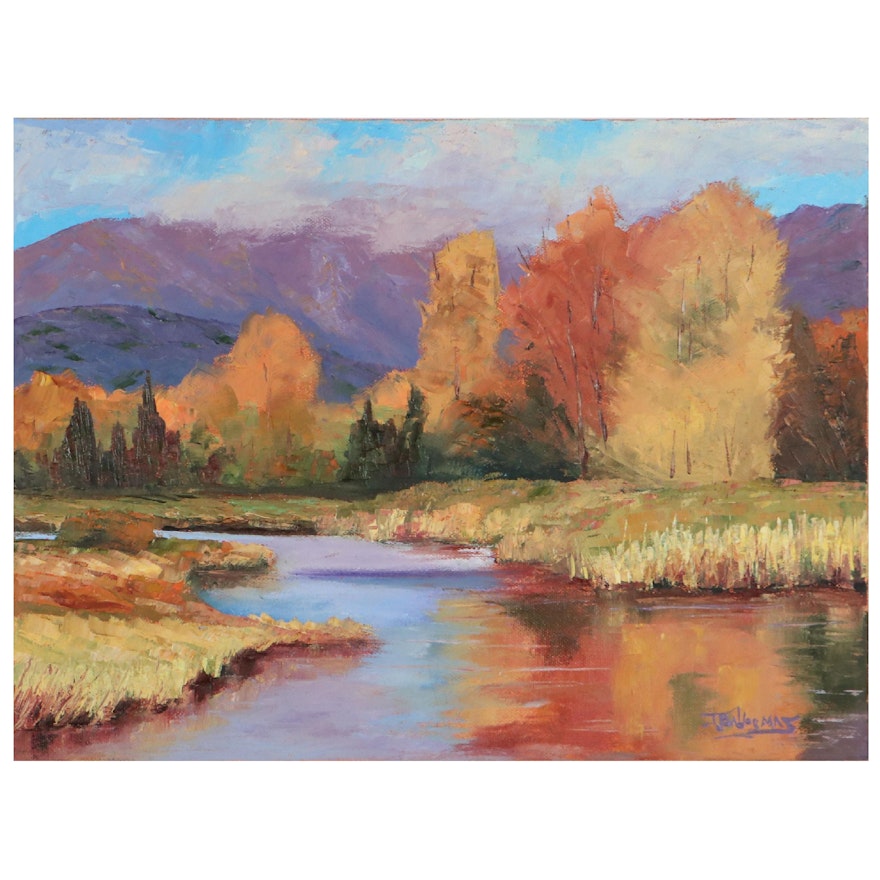 James Baldoumas Oil Painting "Autumn Pond," 2021