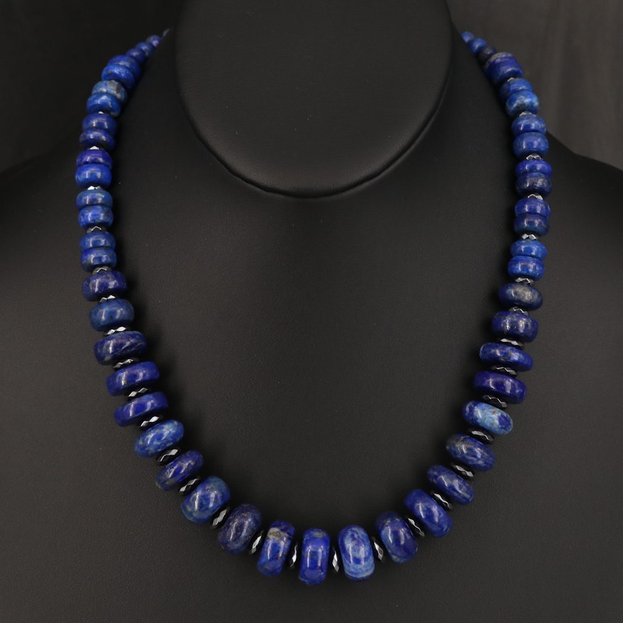 Graduated Lapis Lazuli and Hematite Bead Necklace