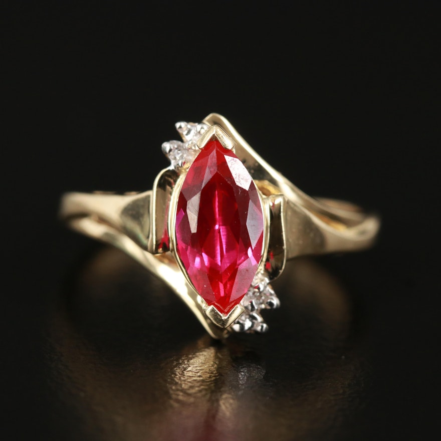 10K Ruby and Diamond Navette Ring