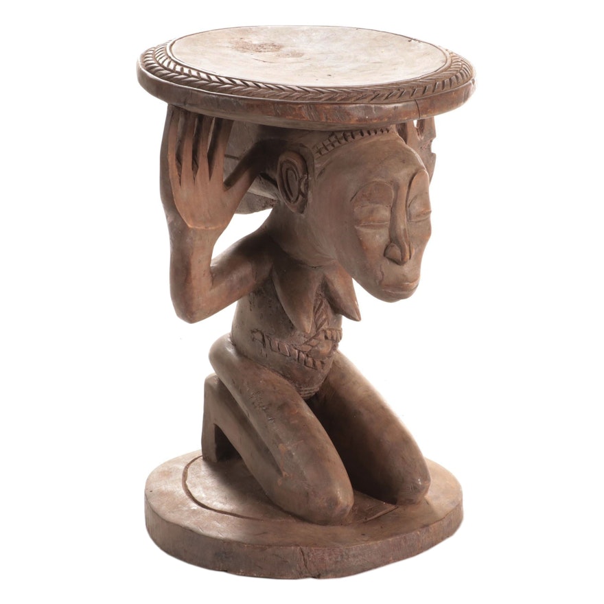 Luba Style Carved Wood Stool, Central Africa