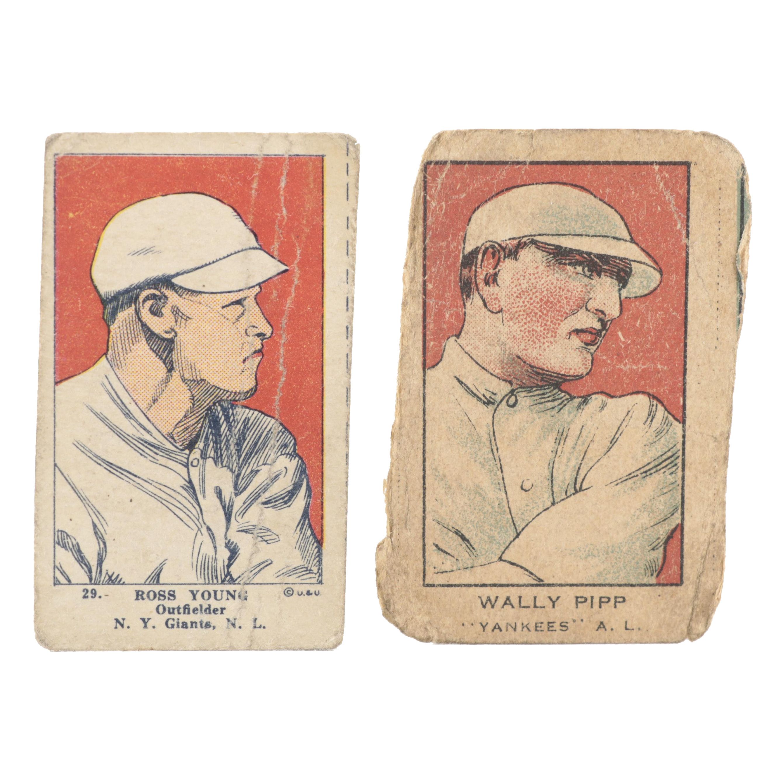 1920s Wally Pipp and Ross Young Baseball Strip Cards