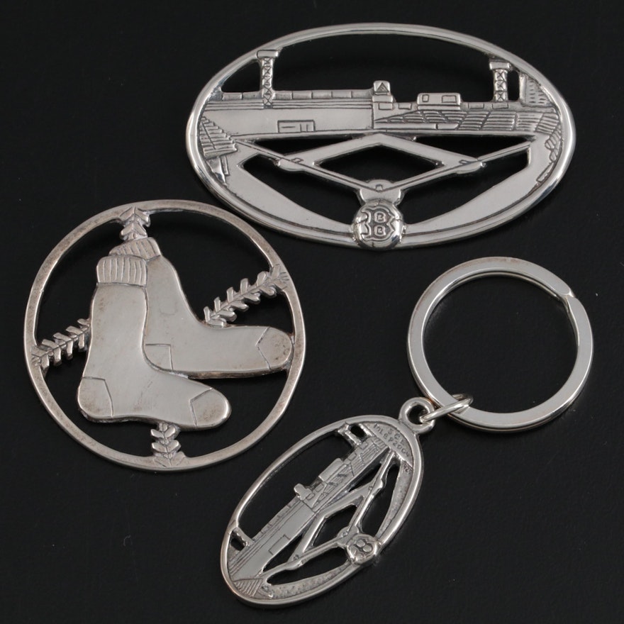 Shreve, Crump & Low Sterling Silver Boston Red Sox Key Ring, Ornament, and Pin