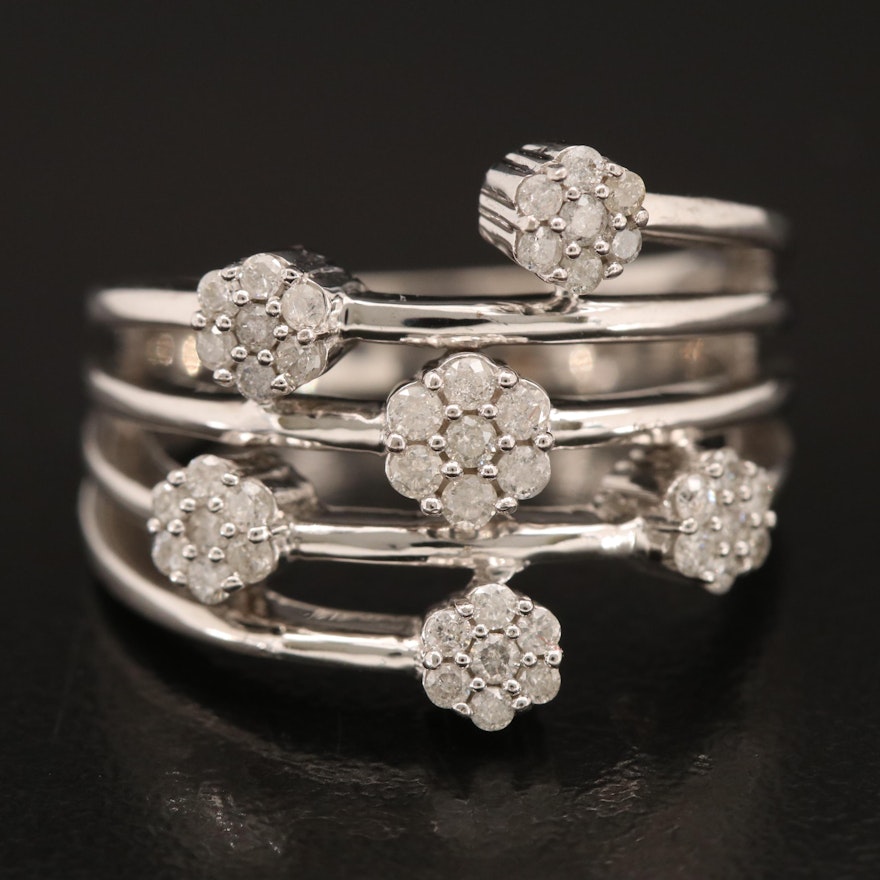 Sterling Multi-Cluster Diamond Ring