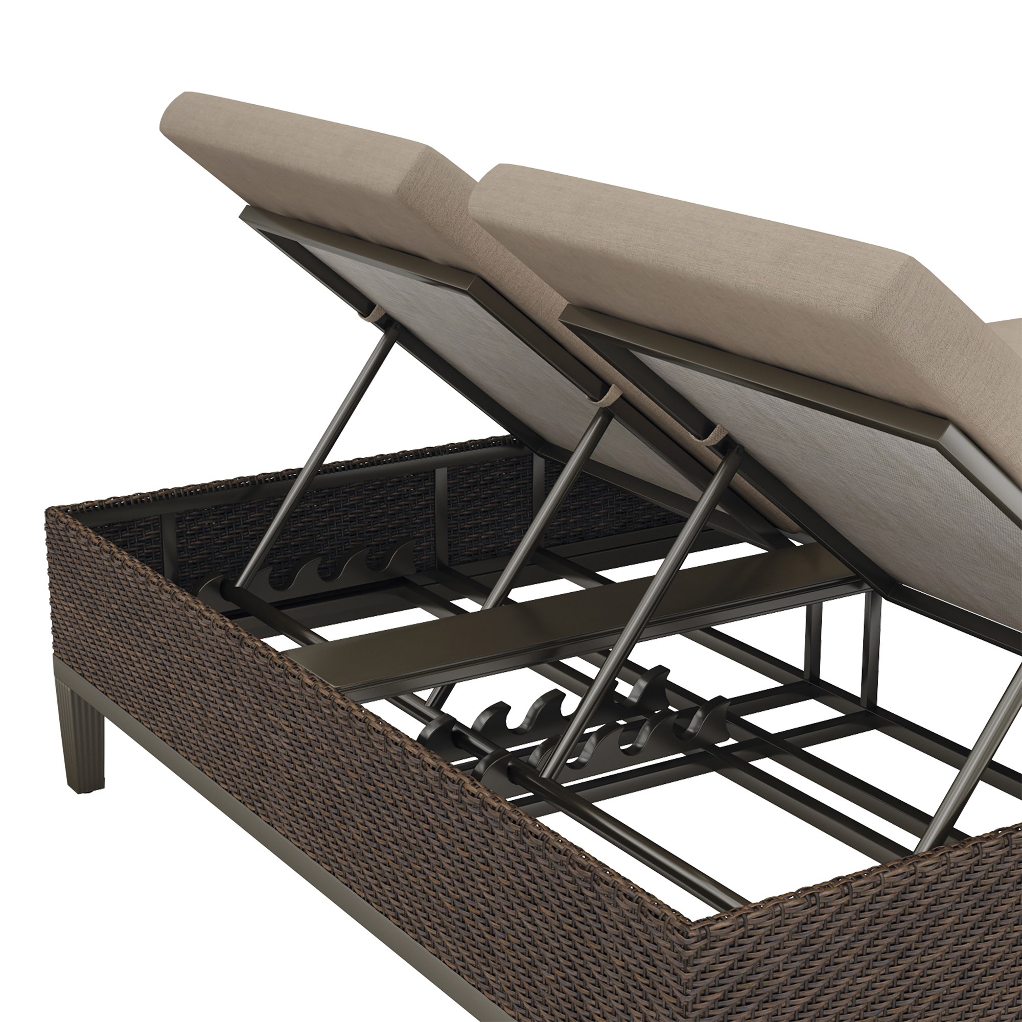 Agio "McKenzy" Resin Wicker Double Chaise Lounge with Umbrella