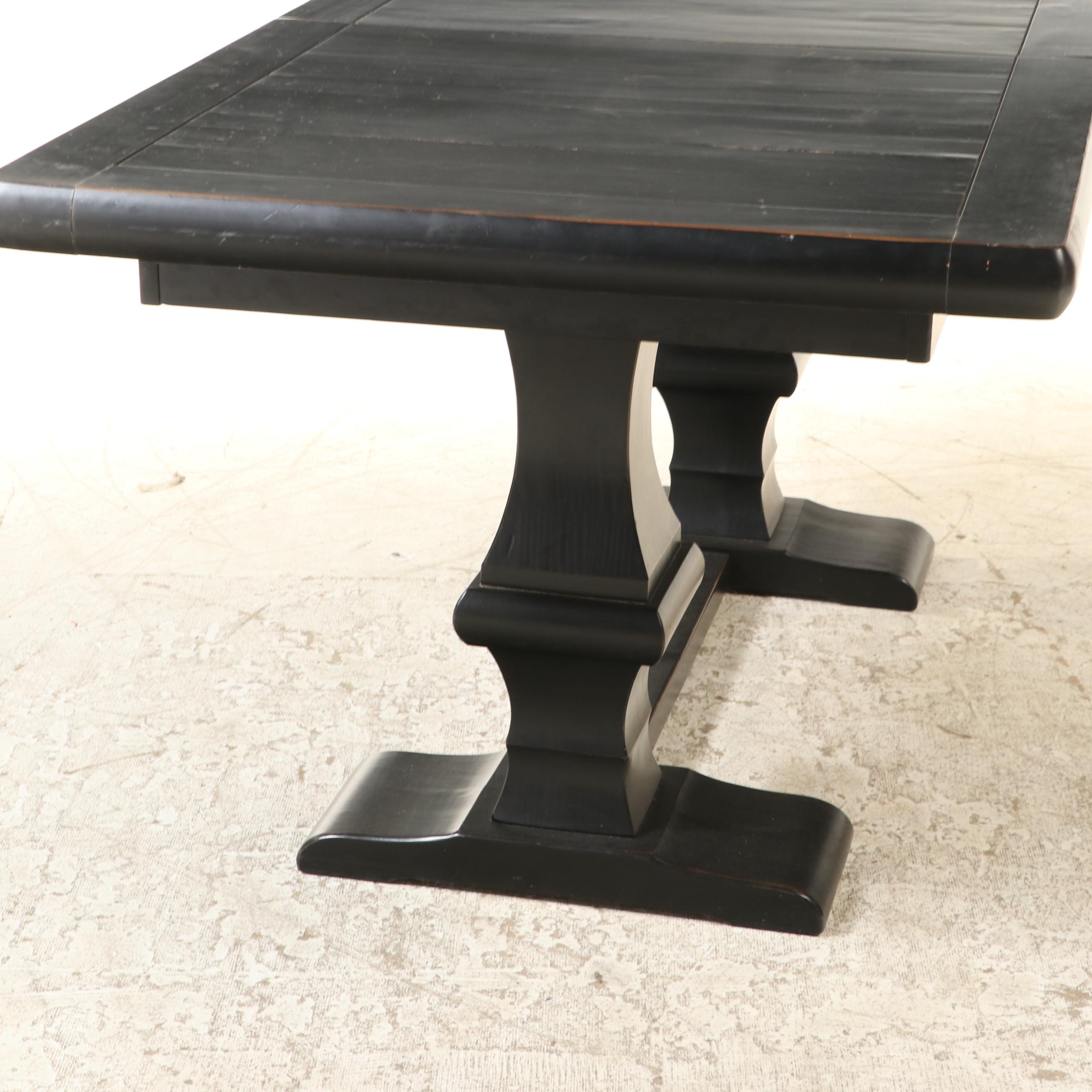 Ebonized Pine Double-Pedestal Extension Dining Table