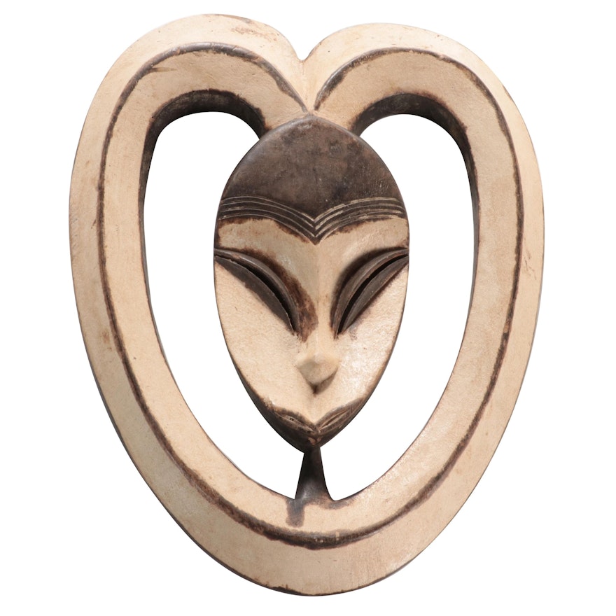Kwele Style Carved Wood Mask, Central Africa