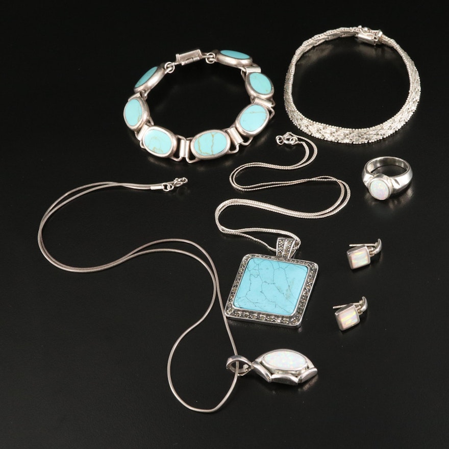 Sterling Jewelry Including Opal, Turquoise and Marcasite