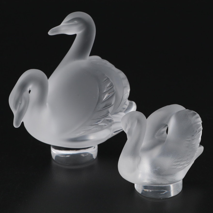 Lalique France Swan Form Crystal Figurines