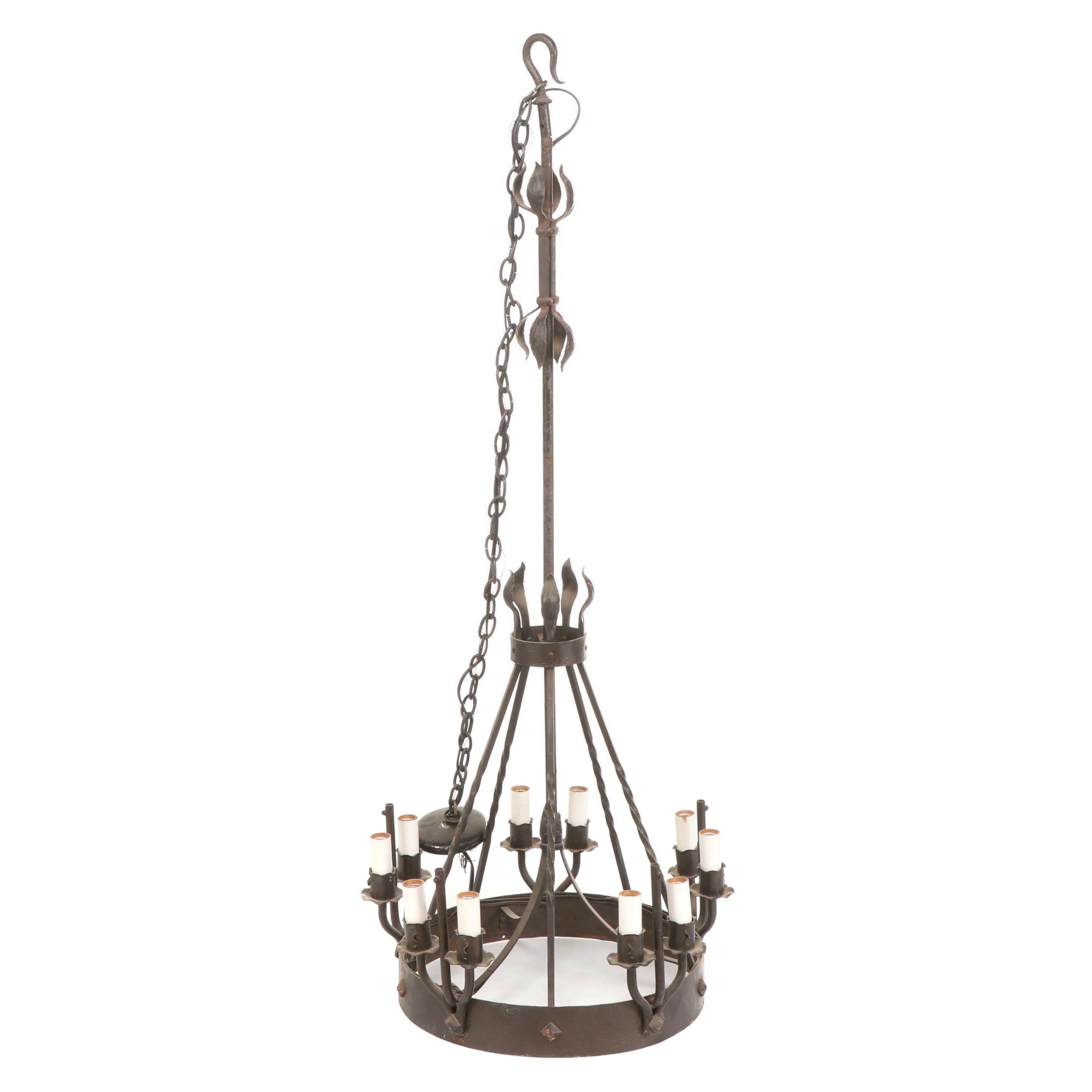 Pair of Spanish Colonial Style Wrought Iron Chandeliers