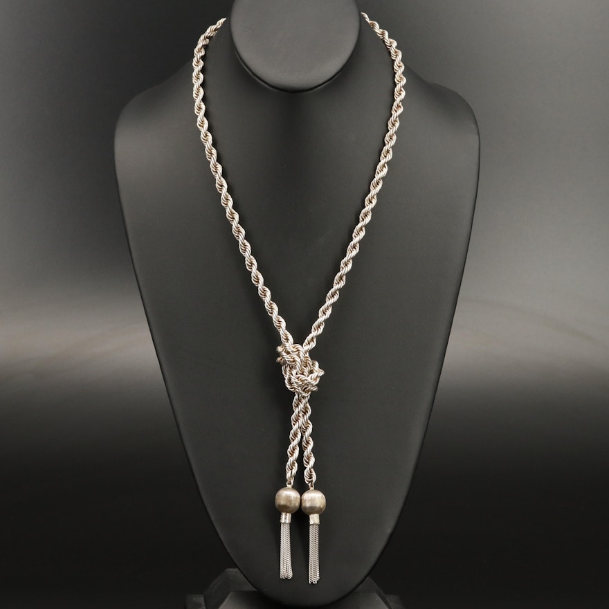 Taxco Sterling Rope Chain Lariat with Tassels