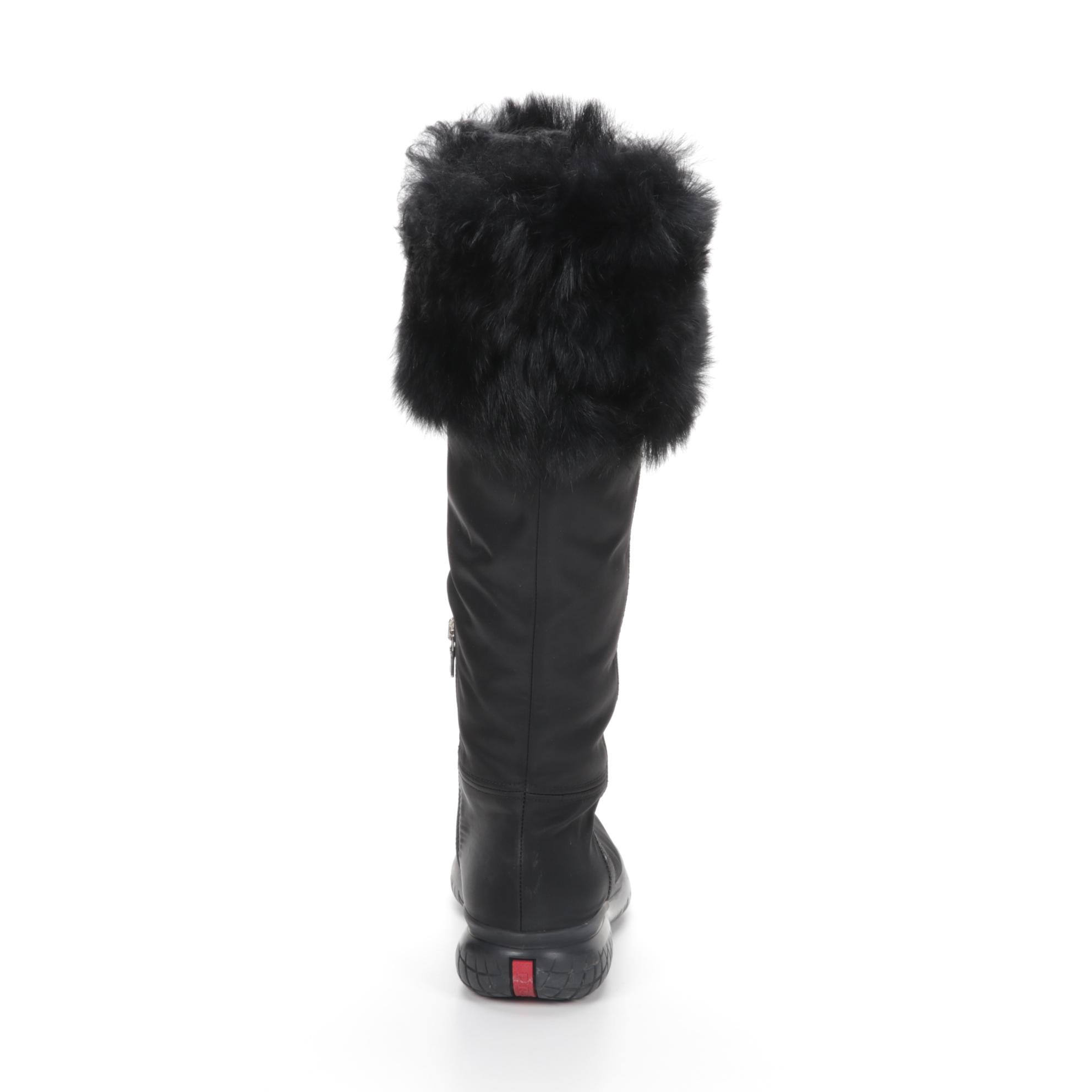 Prada Sport Black Nylon Fur Trimmed Winter Boots