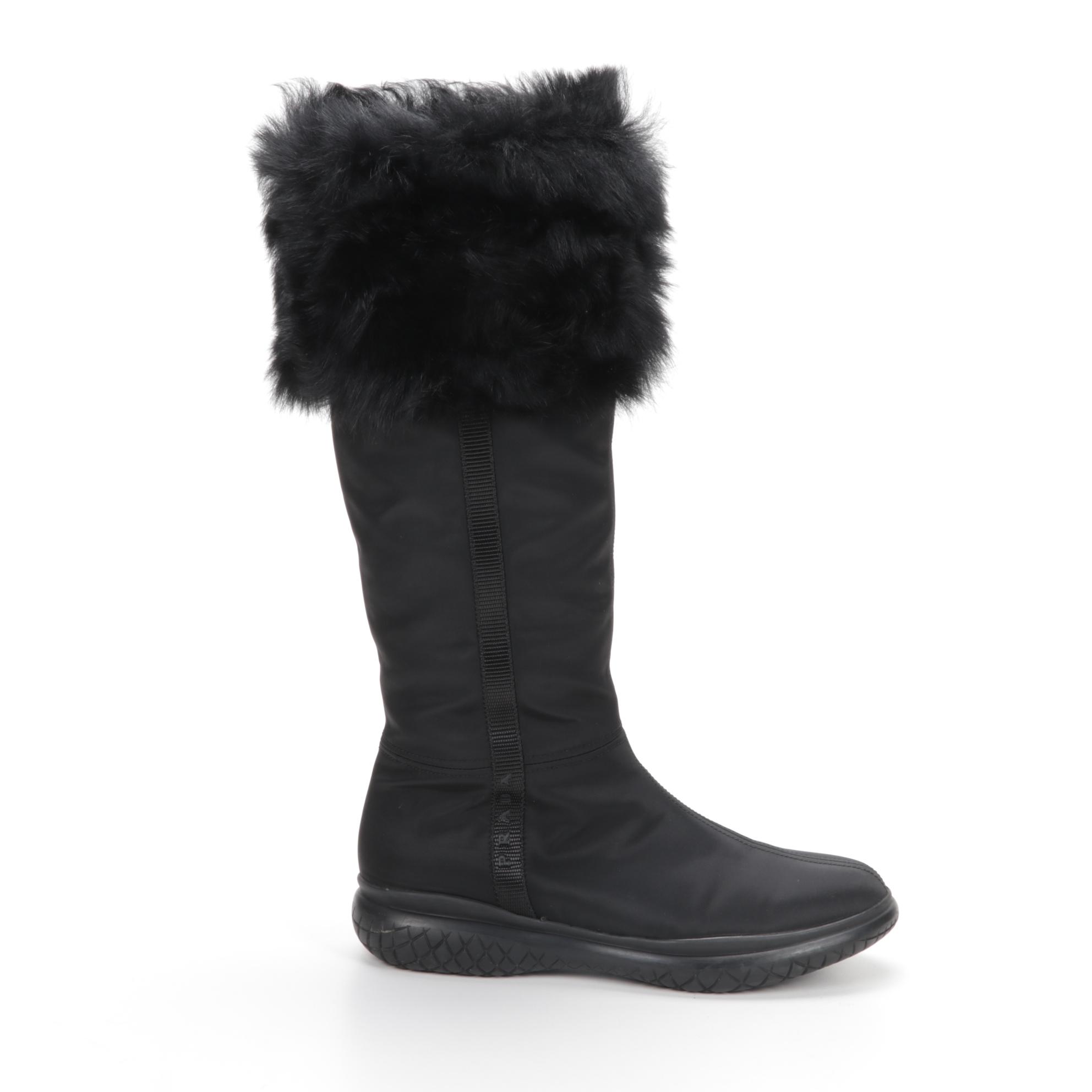 Prada Sport Black Nylon Fur Trimmed Winter Boots
