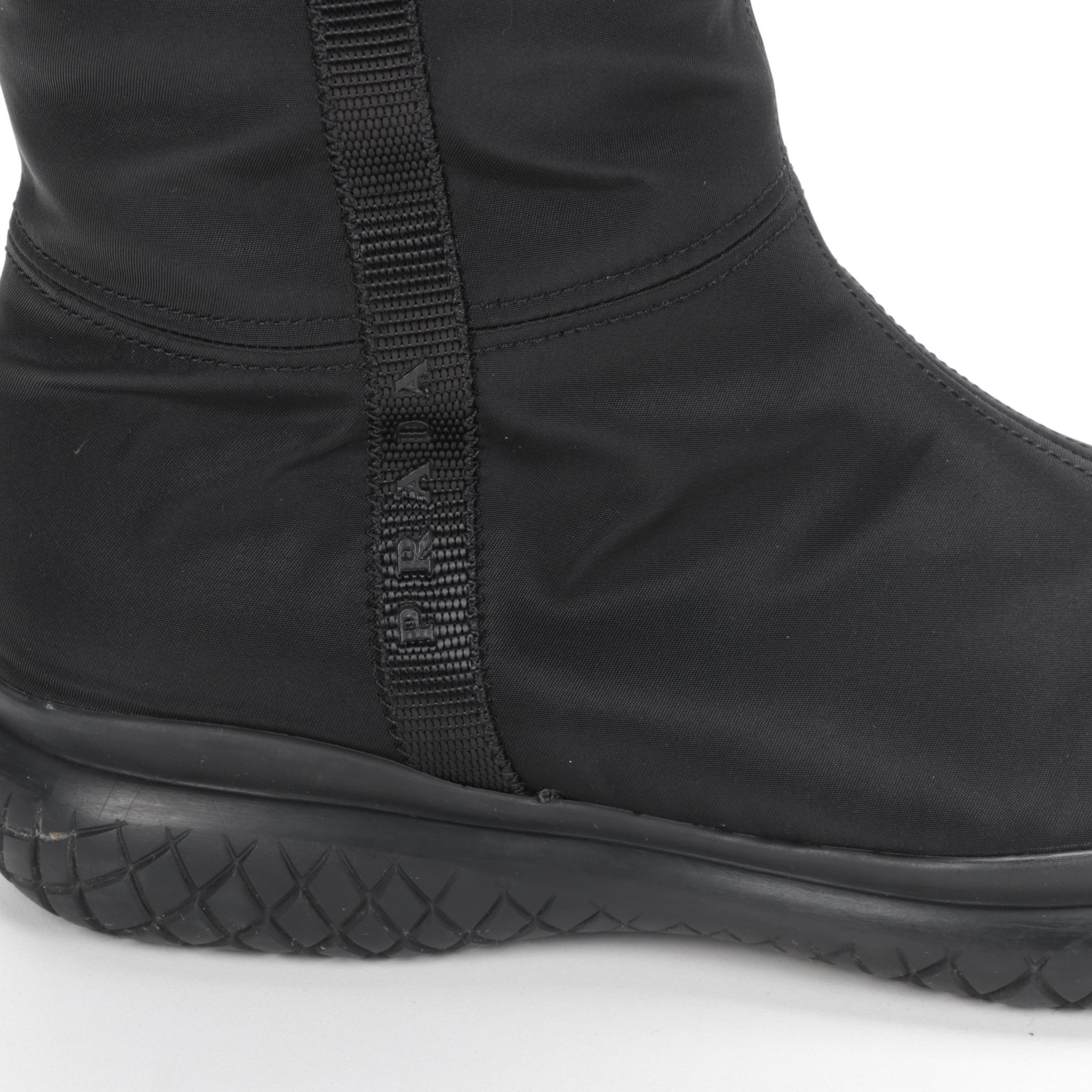 Prada Sport Black Nylon Fur Trimmed Winter Boots