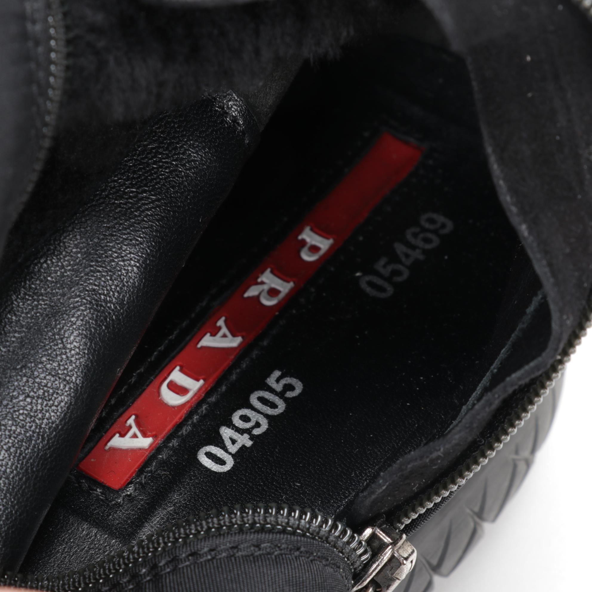 Prada Sport Black Nylon Fur Trimmed Winter Boots