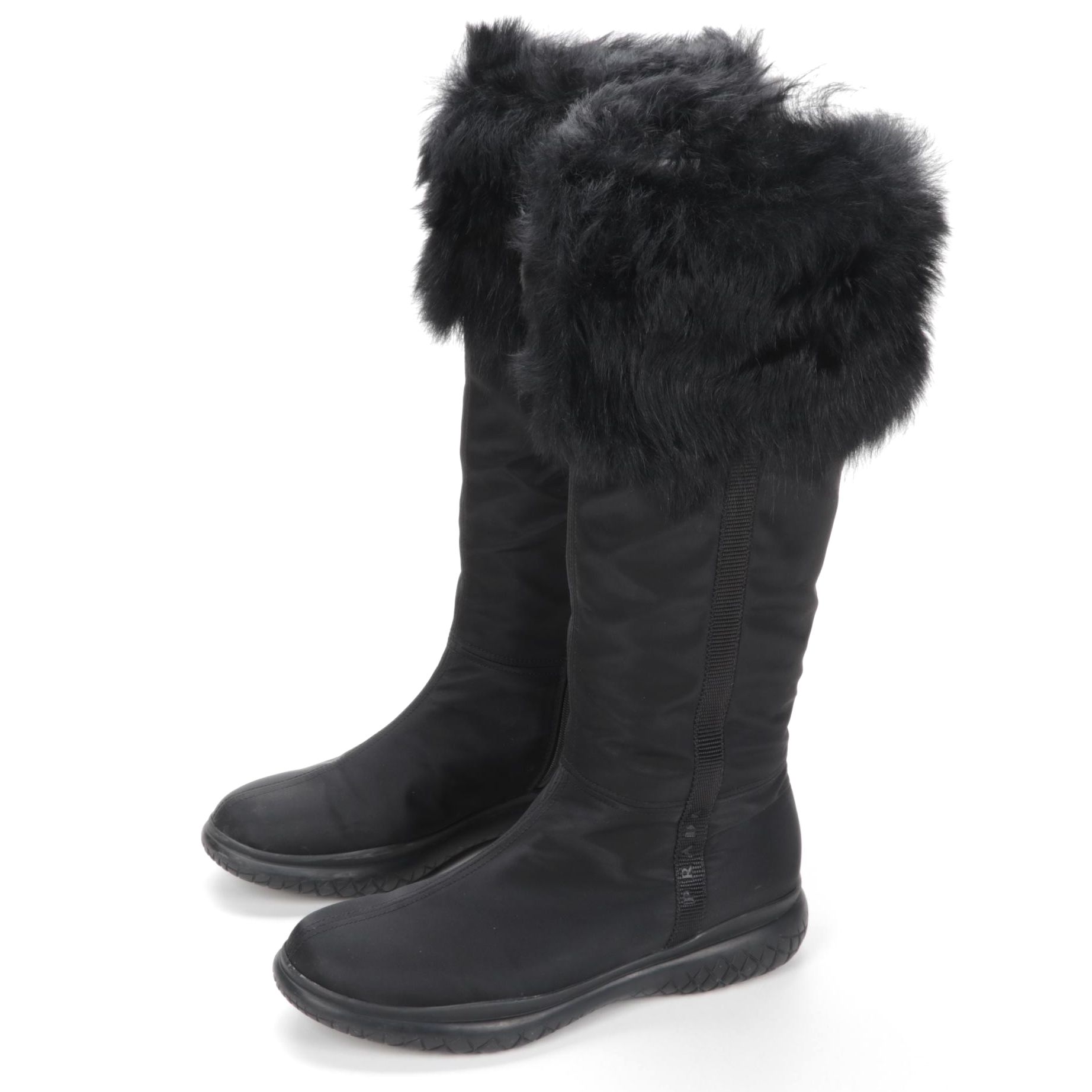 Prada Sport Black Nylon Fur Trimmed Winter Boots