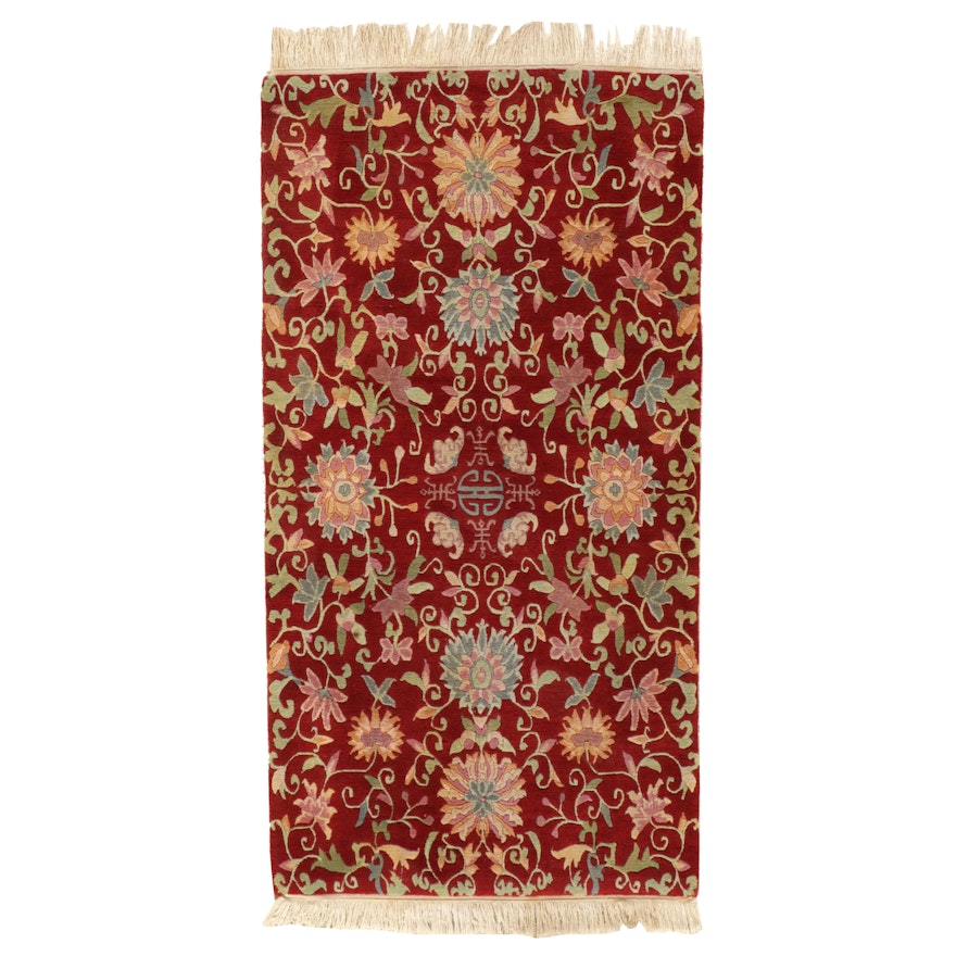 3'1 x 6'4 Hand-Knotted Chinese Floral Carved Pile Area Rug