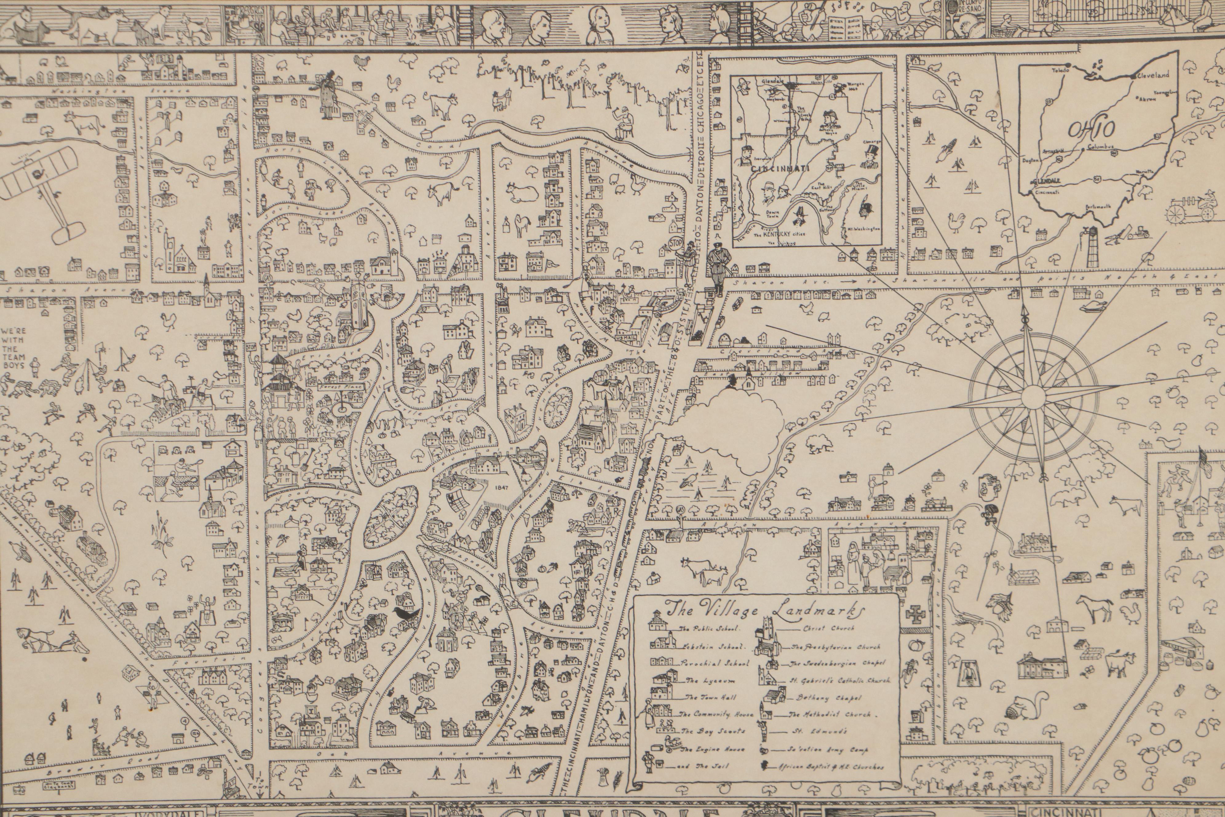 Pictorial Lithograph Map of Glendale, Ohio and More