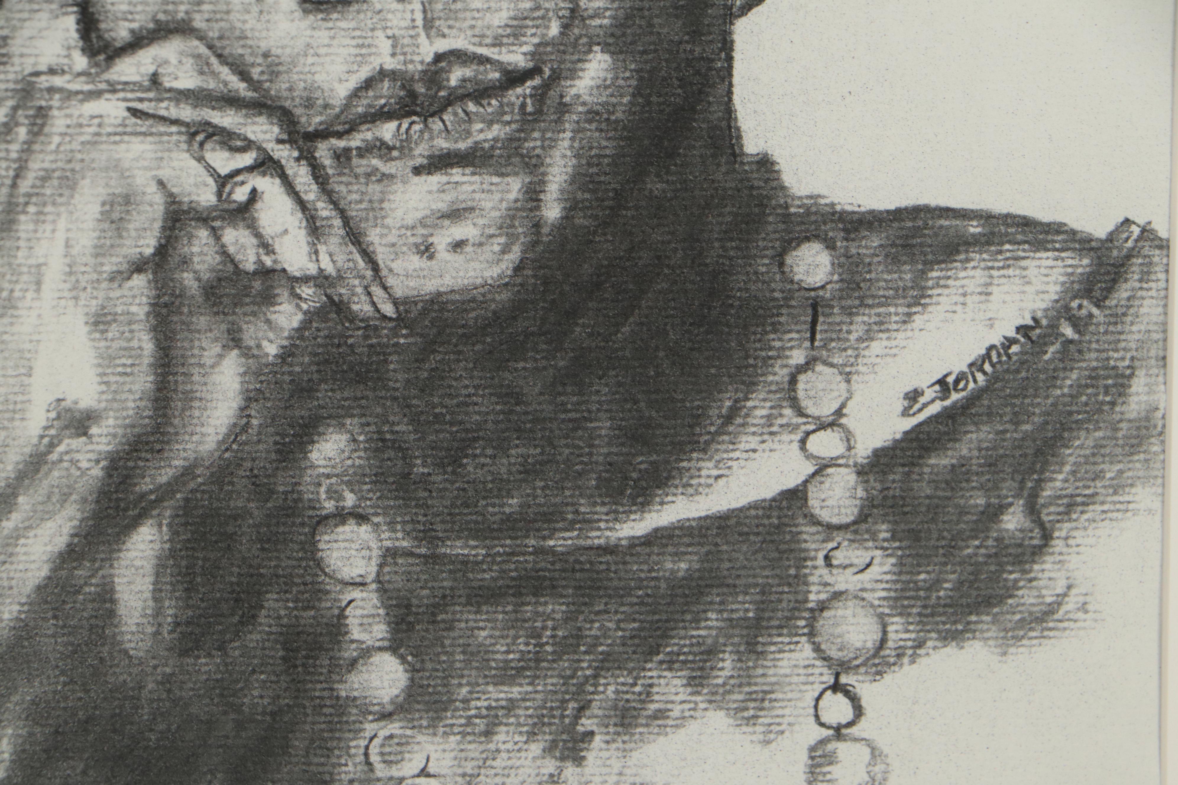 Elliot Jordan Charcoal Drawing After Scott Martin Photograph of Maya Angelou