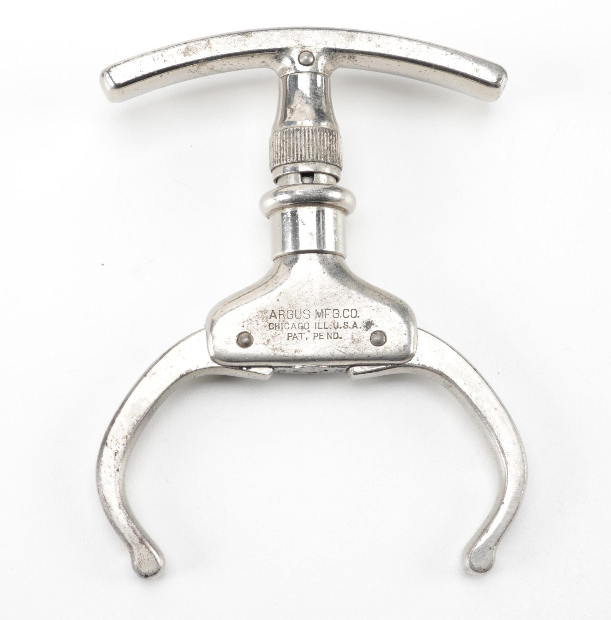 Argus Iron Claw Single Handcuff, Early 1930s, and Burg Padlock with Chain