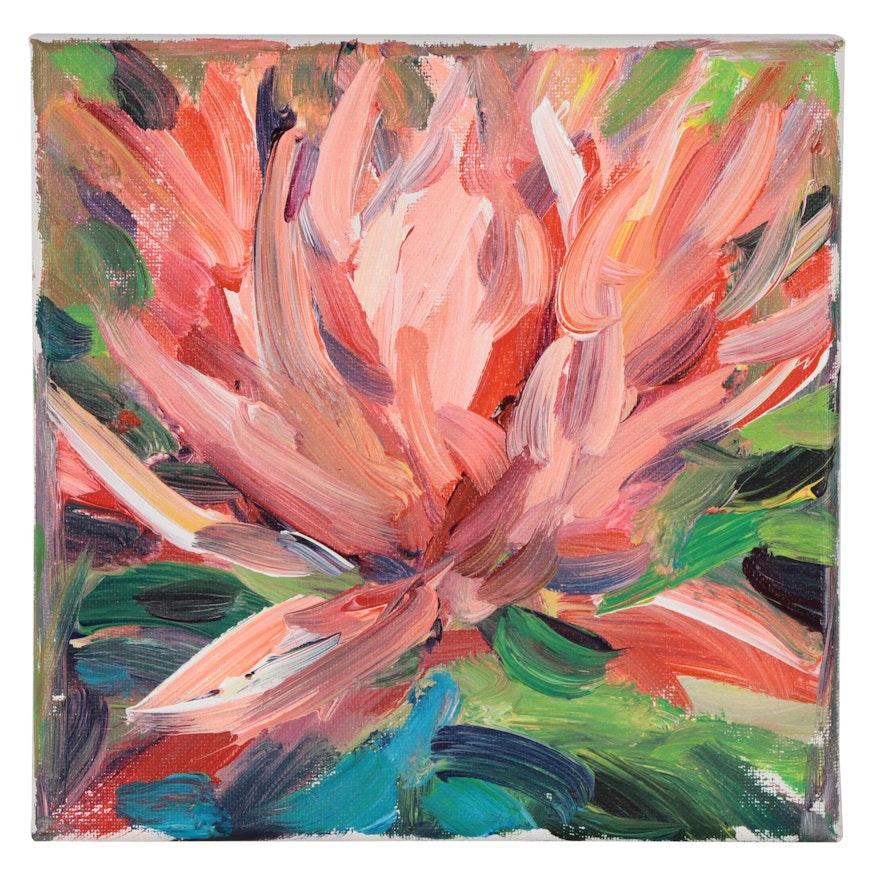 Amelia Colne Floral Acrylic Painting of a Waterlily