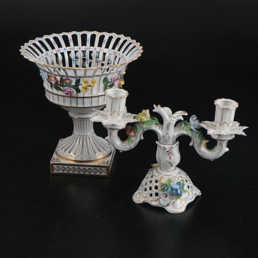 Carl Thieme Potschappel Dresden Porcelain Compote and Candelabra