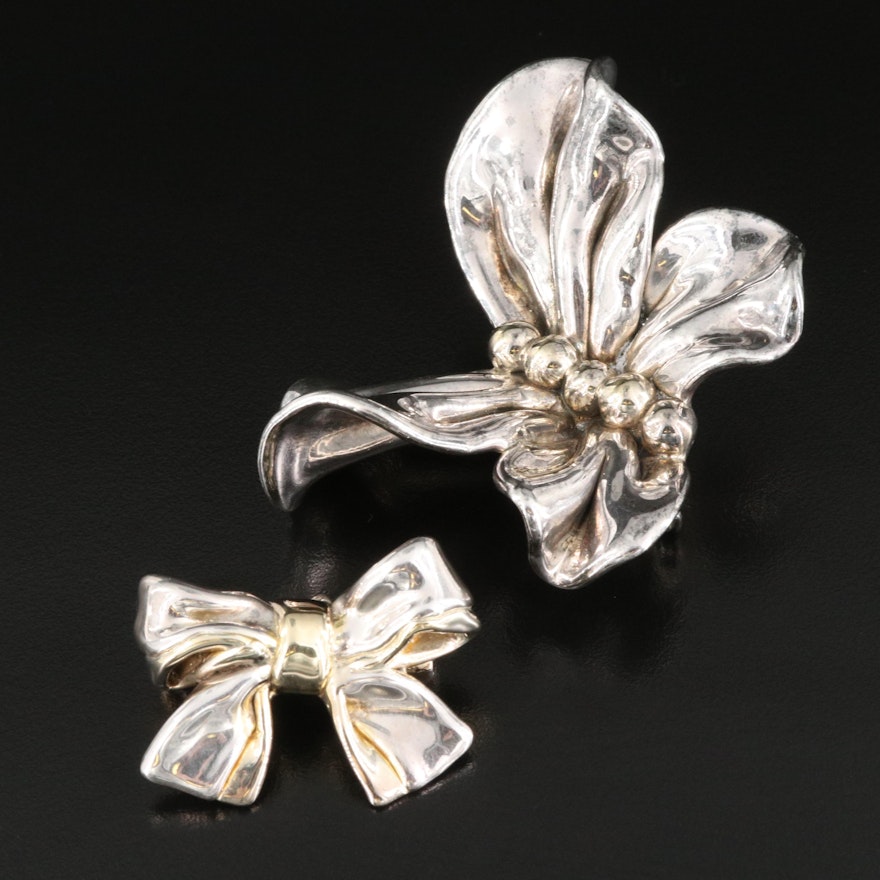 Sterling Butterfly and Bow Converter Brooches with Box