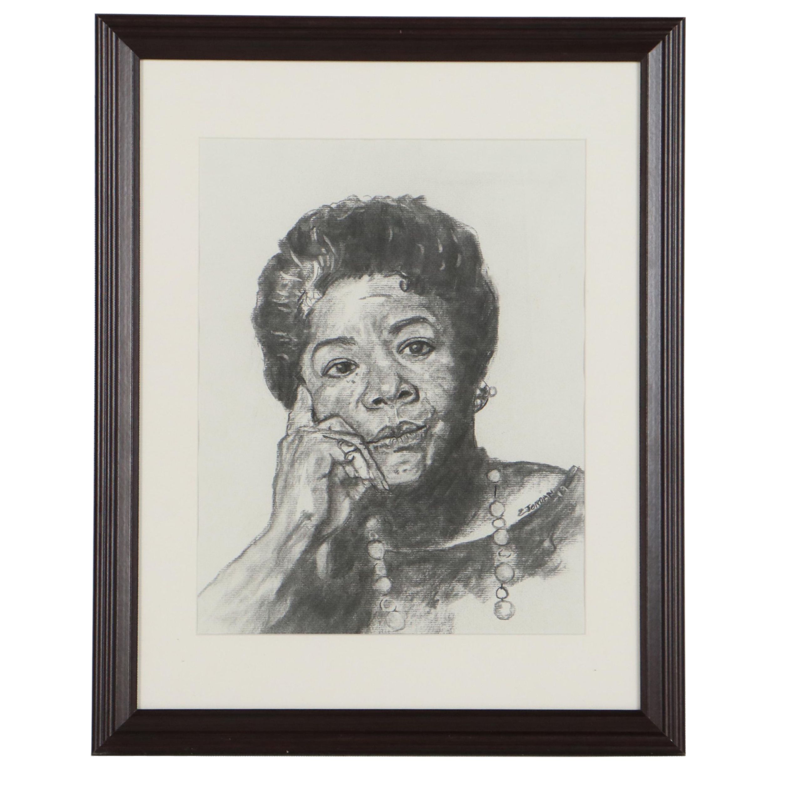 Elliot Jordan Charcoal Drawing After Scott Martin Photograph of Maya Angelou