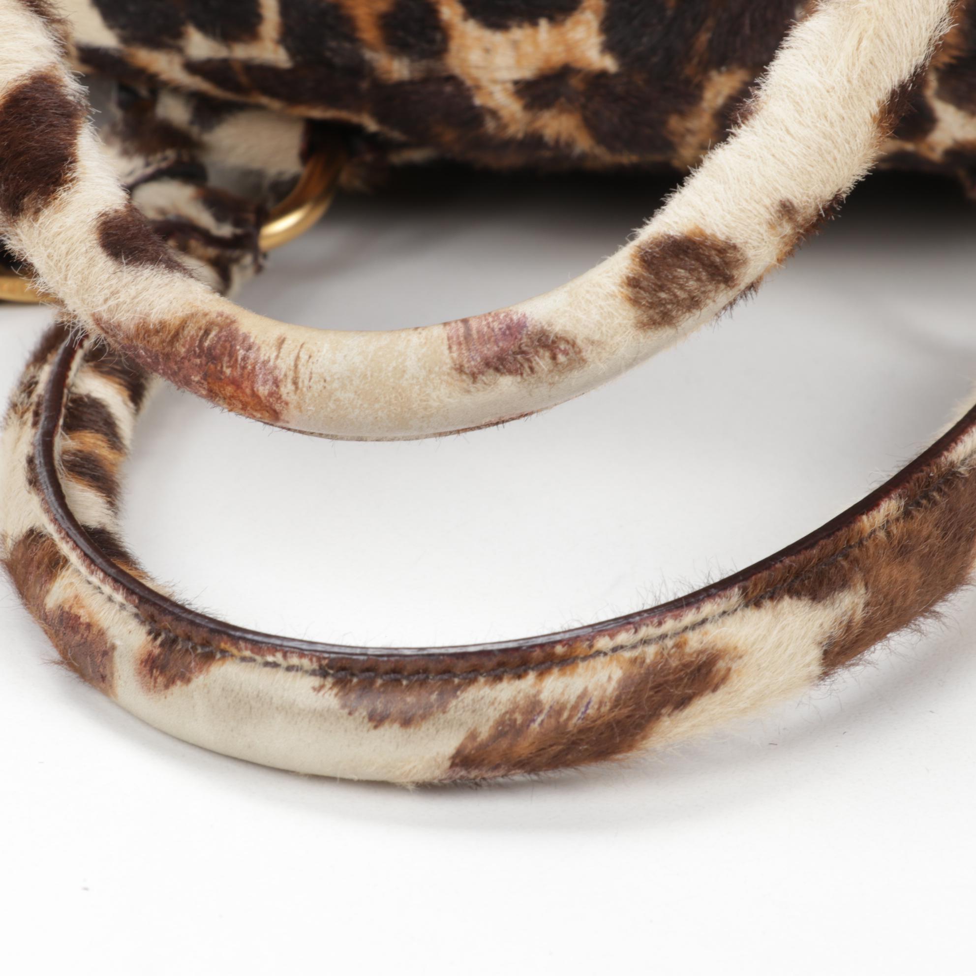 Prada Leopard Print Calf Hair Bowler Bag with Detachable Shoulder Strap