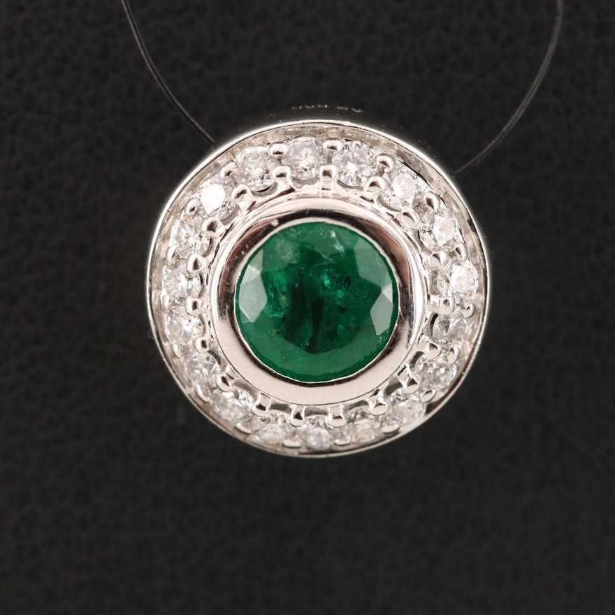 14K Emerald and Diamond Halo Pendant