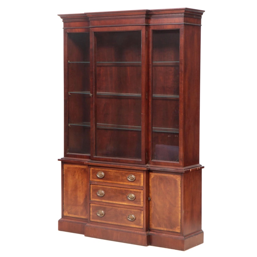 Hickory Chair Banded Mahogany Breakfront Illuminated China Cabinet