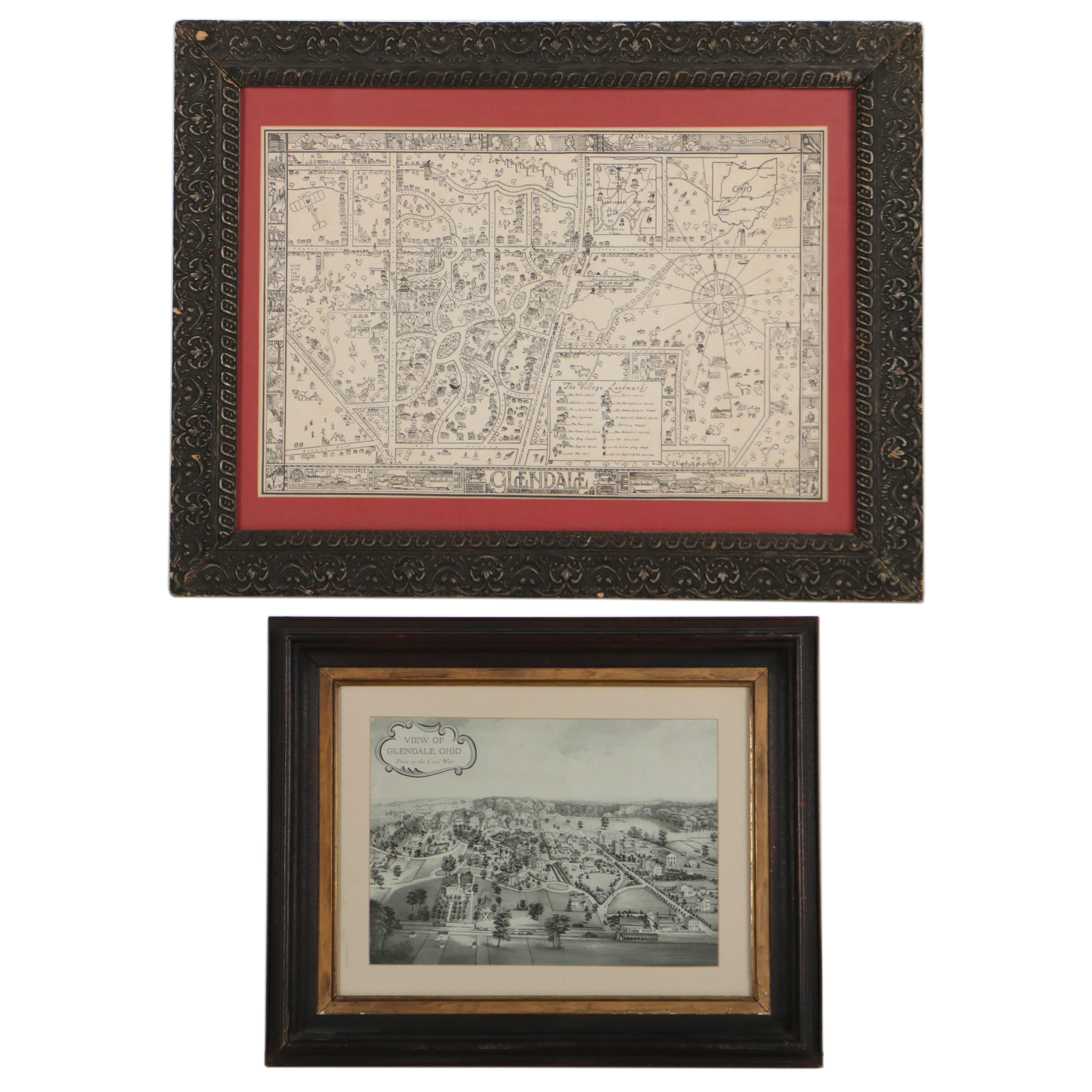 Pictorial Lithograph Map of Glendale, Ohio and More