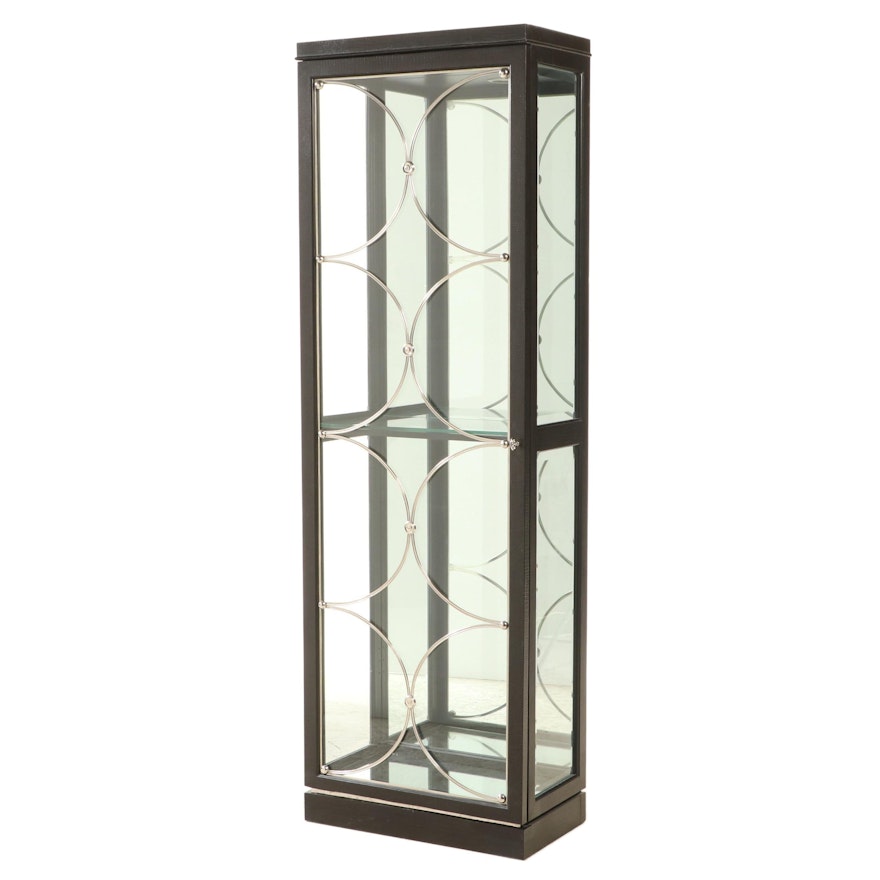 Neoclassical Style Illuminated Display Cabinet with Reptile Embossed Finish