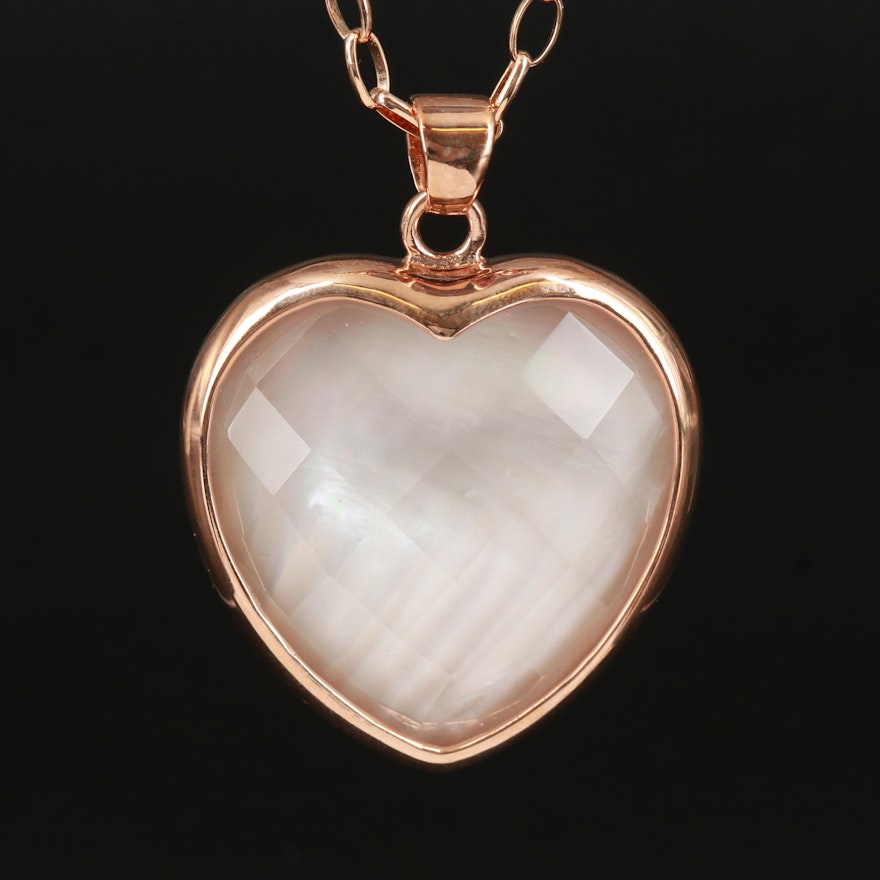 Bronze Mother of Pearl Doublet Heart Pendant Necklace