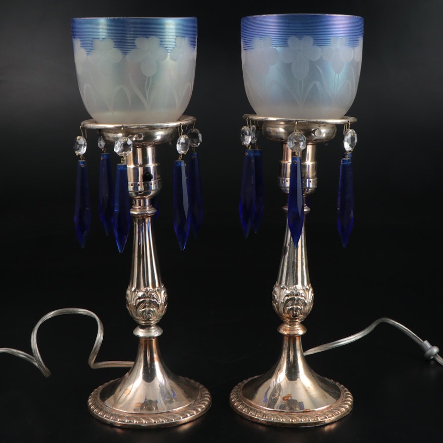 Assembled Silver Plate and  Blue Luster Table Lamps